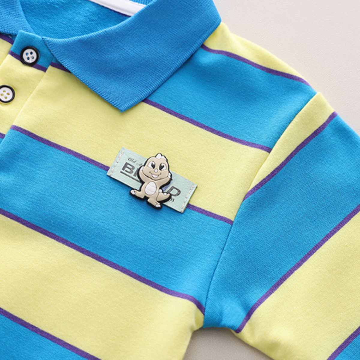 Boys Striped Lapel Polo Shirt Set