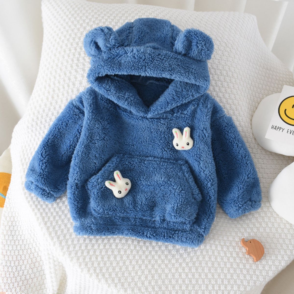 Children's hooded jacket autumn and winter baby plus velvet sweater girl's outdoor top cotton coat fleece sweater new style