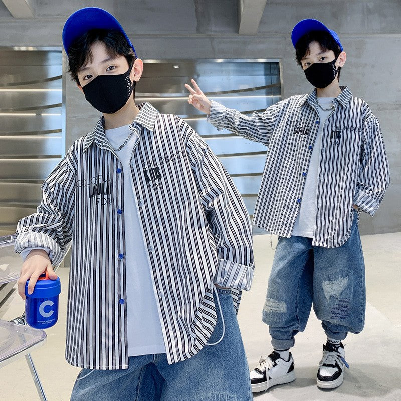 Boys' striped shirt jacket fashion