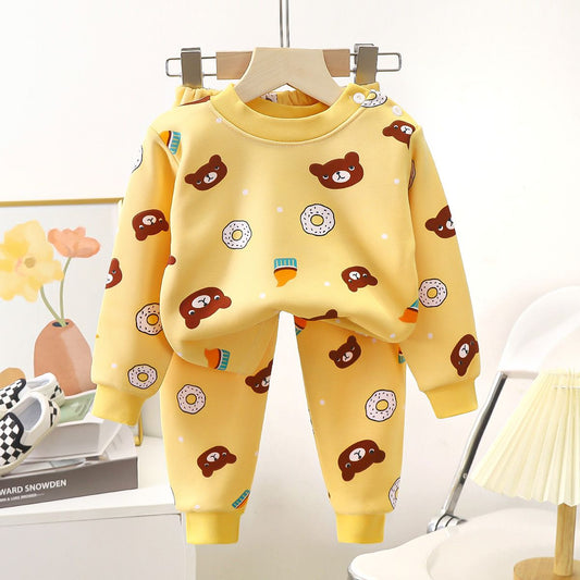 Children's autumn clothing suit autumn and winter thickened velvet home clothes