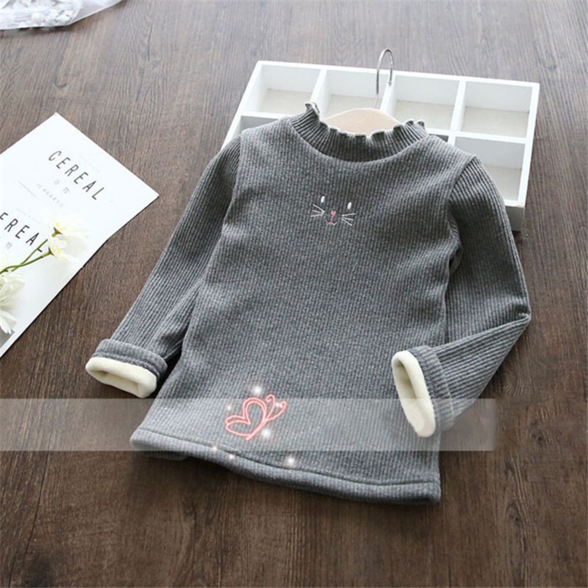 Girls Plush Bottoming Shirt Autumn and Winter Ruffled Thickened Warm T-shirt Children Baby All-match Fleece Sweater