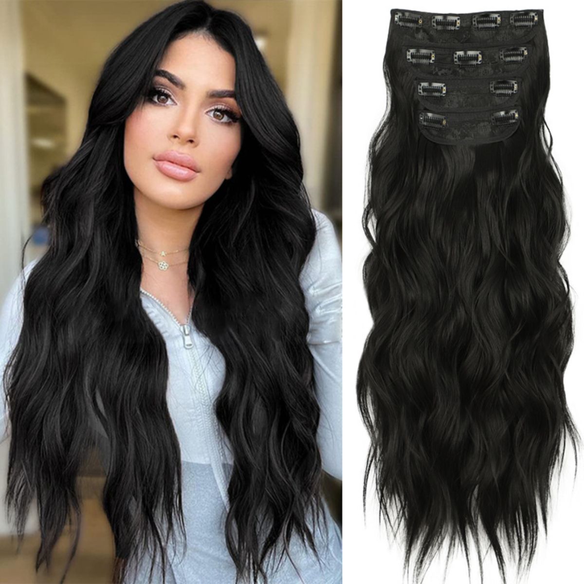 Aisi wig long curly wig female hair wig four-piece clip hair chemical fiber hair extension