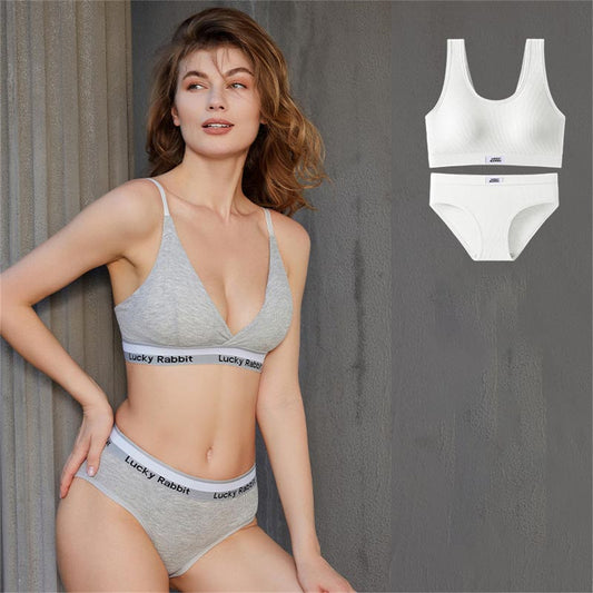 Women's pure cotton tube top sexy no-wire bra set