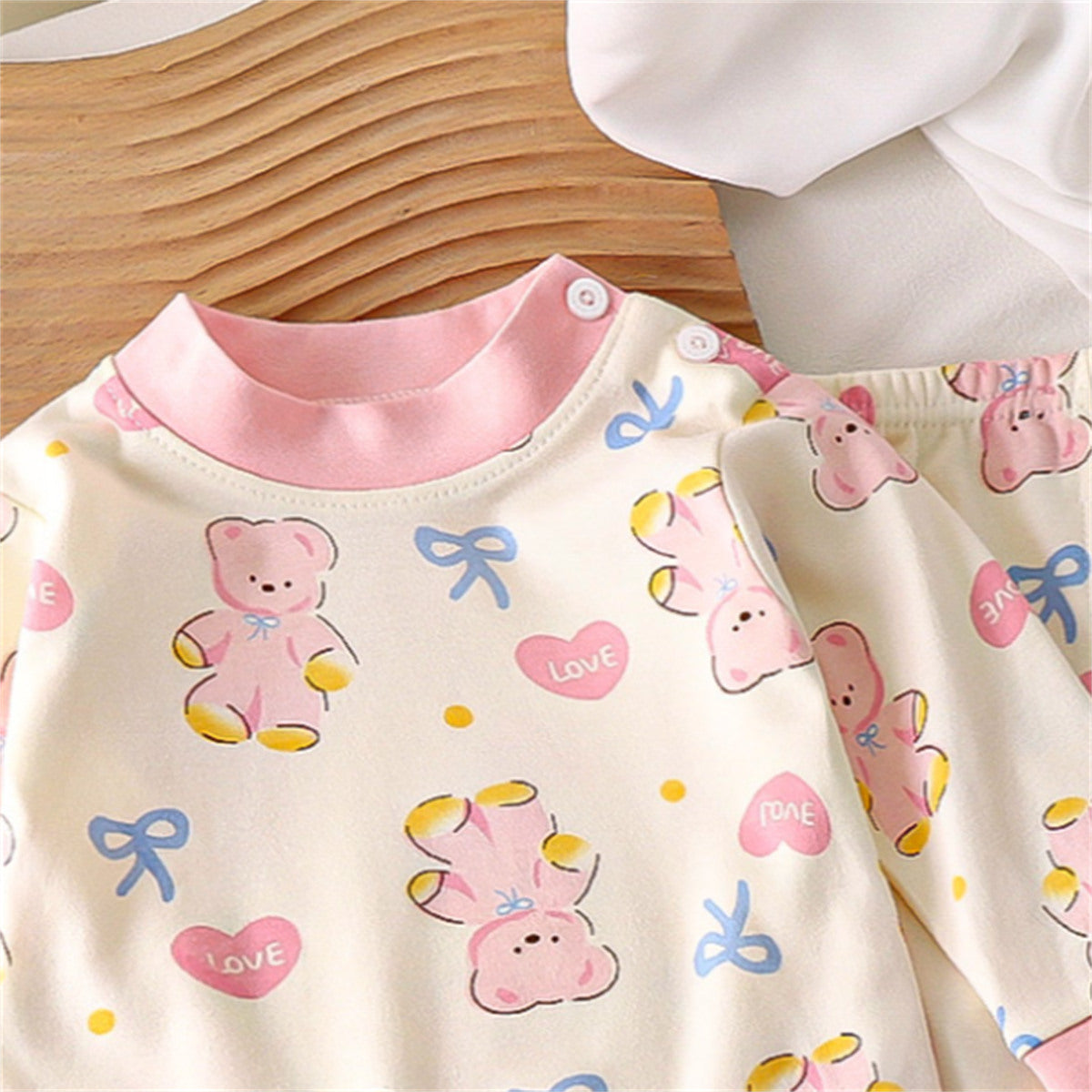 Girls Cute Bear Bow Pajamas Home Clothes Set