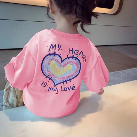 Girls Love Heart Loose Long Sleeve T-Shirt