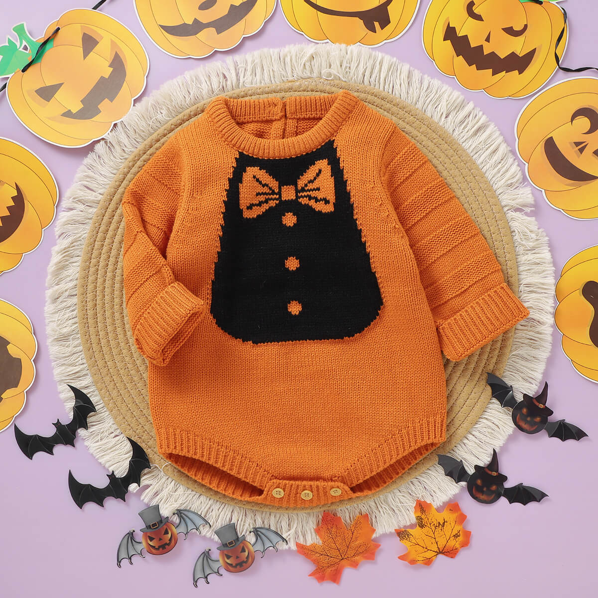 Infant and Toddler Knitted Halloween Romper