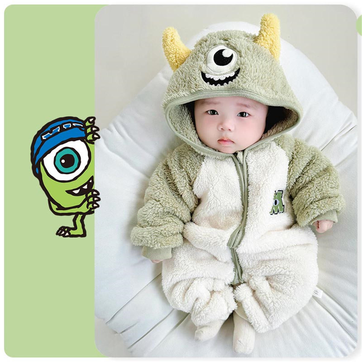 Boys and girls plus velvet warm cartoon North American fleece hooded romper