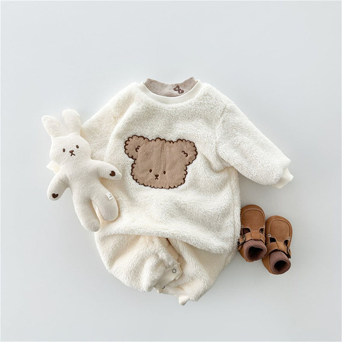 Baby Soft Plush Romper Hat Outdoor Clothes Jumpsuit