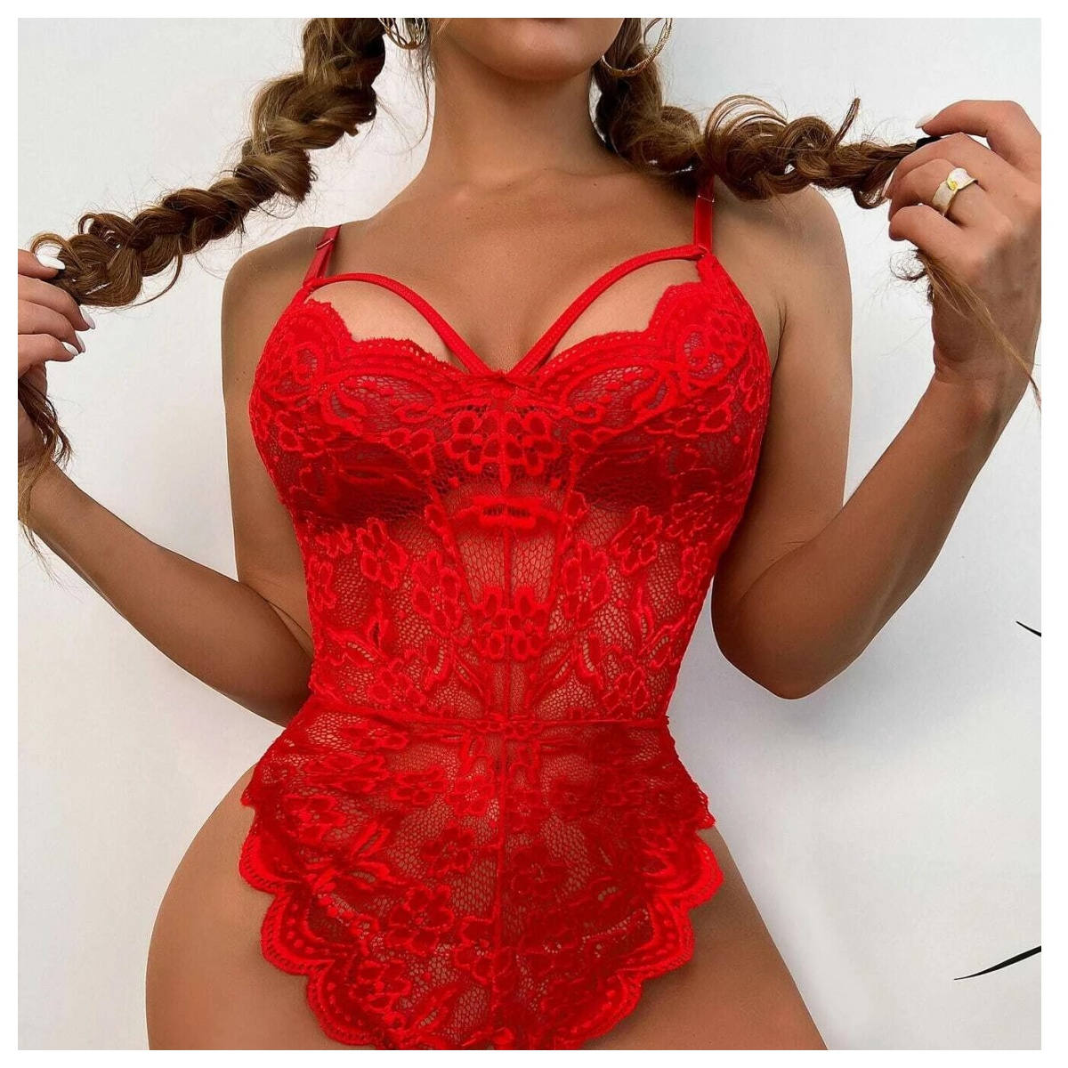 Lace suspenders open crotch see-through backless sexy lingerie