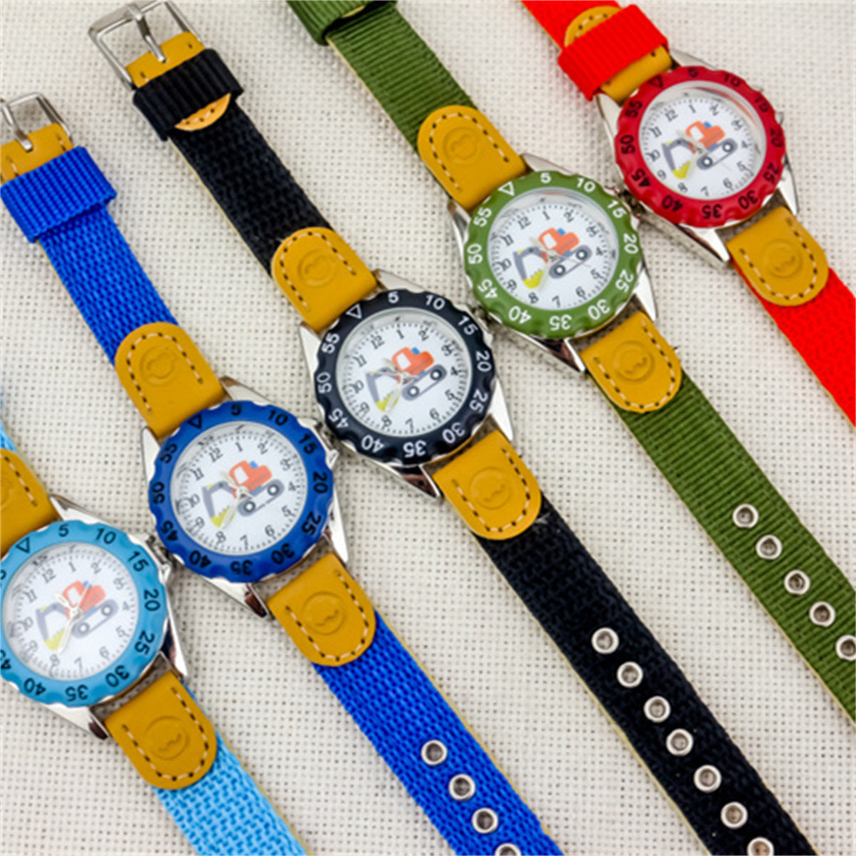 Children's cute excavator canvas breathable trendy luminous electronic watch