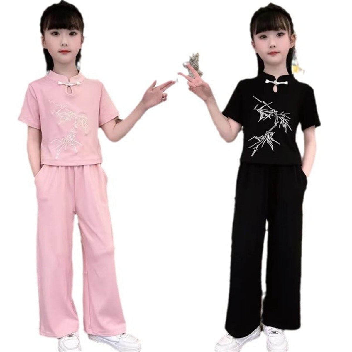 Girls solid color casual fashion temperament summer new short-sleeved trousers two-piece suit