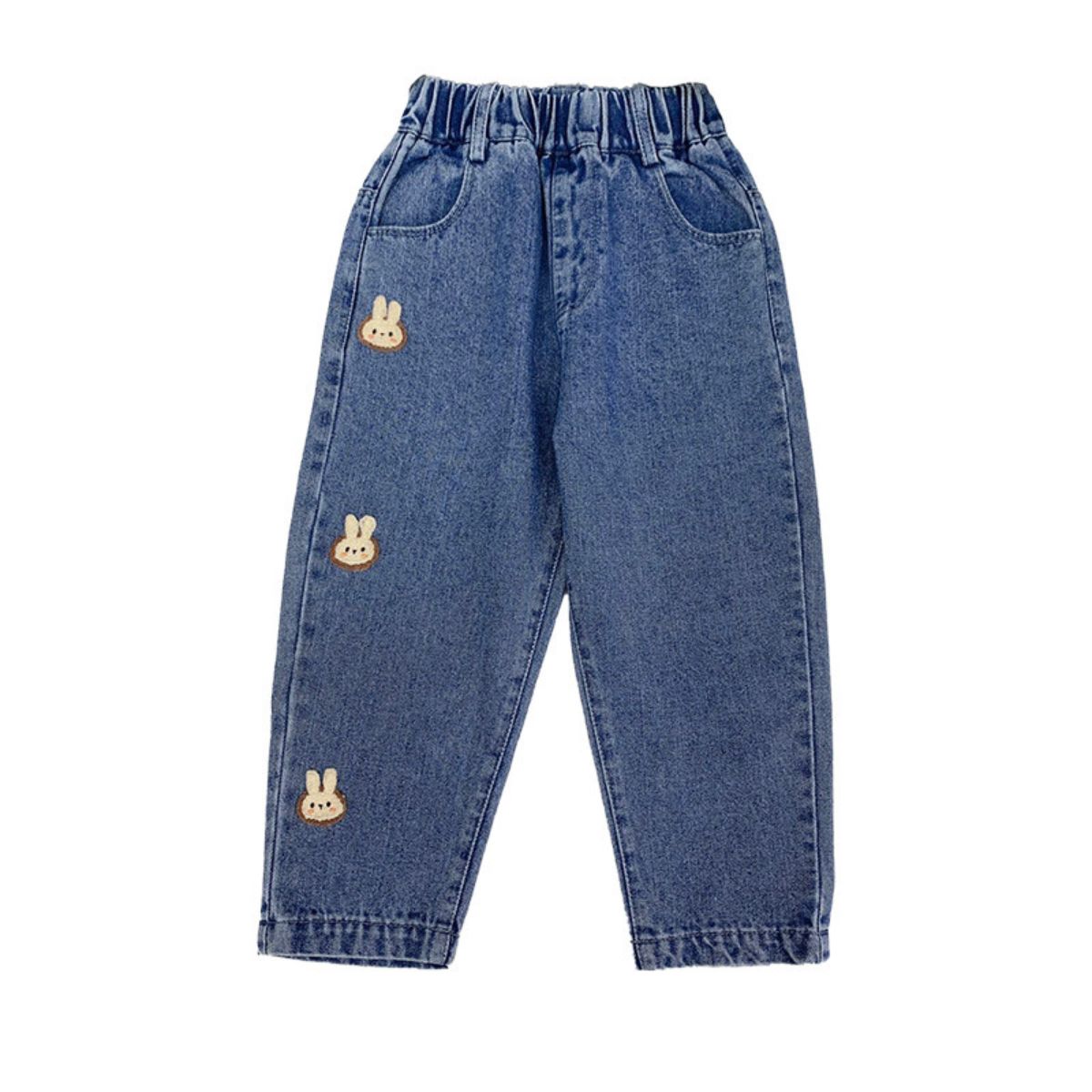 Girls jeans all-match cartoon bunny pattern small and medium children's baby casual trousers