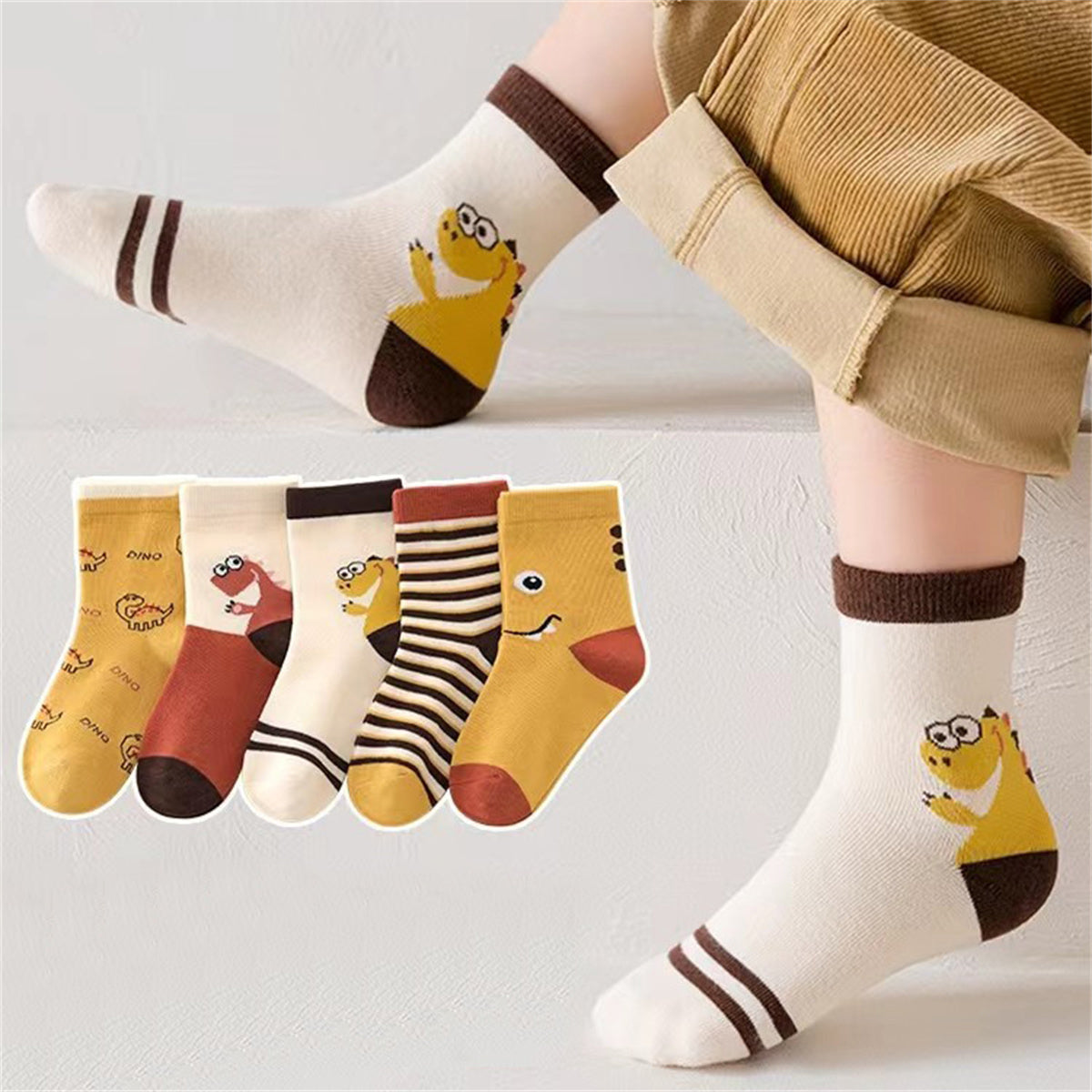 Children's 5-piece dinosaur socks set