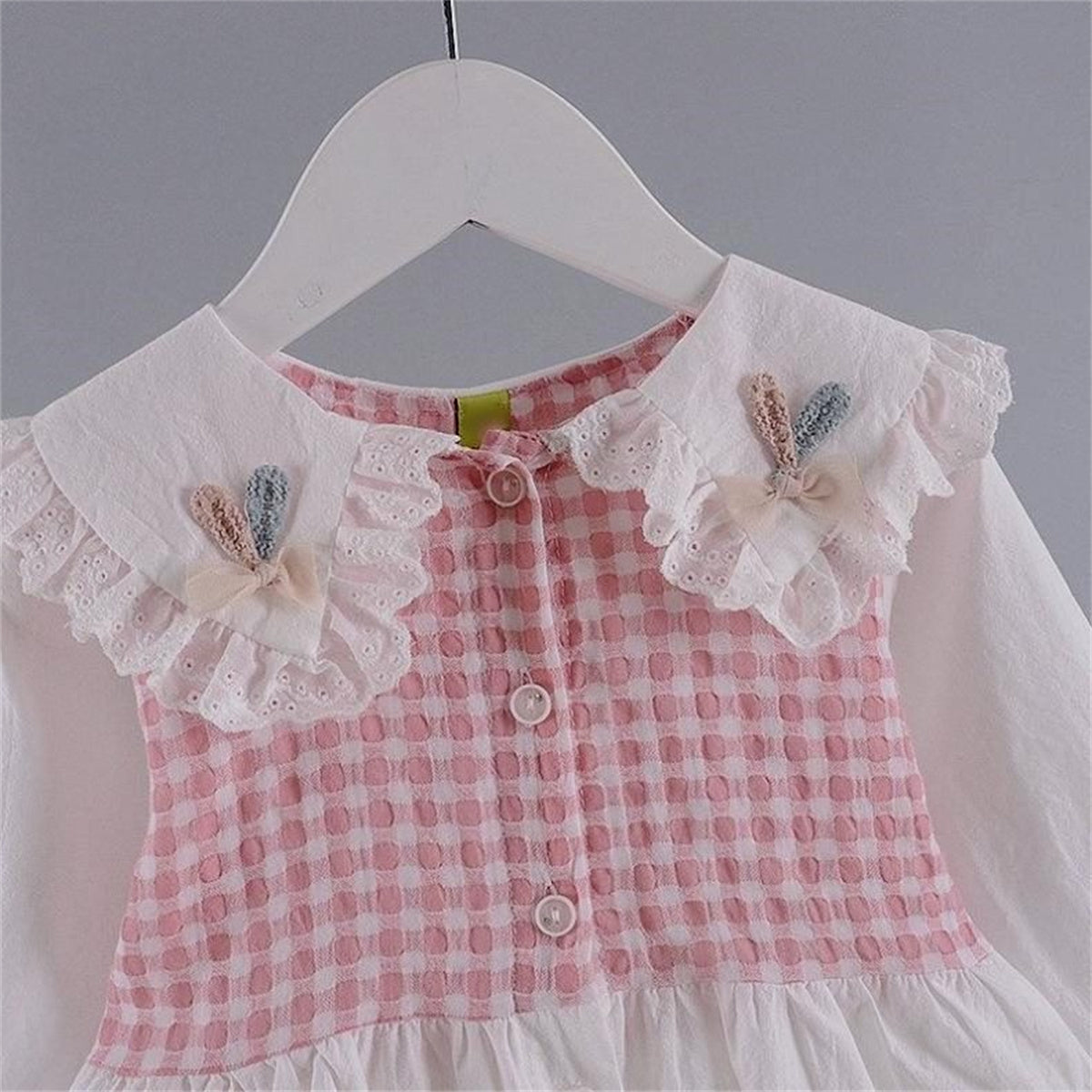 Girls Spring Long Sleeve Princess Style Plaid Fake Two-piece Shirt