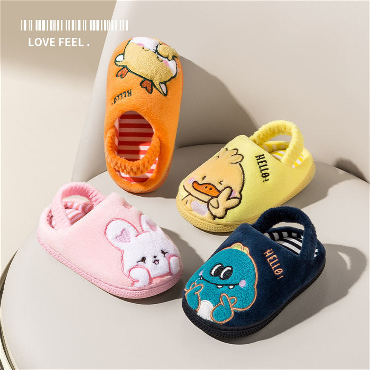 Children's and boys' autumn and winter cute animal print warm elastic ankle-capped cotton slippers