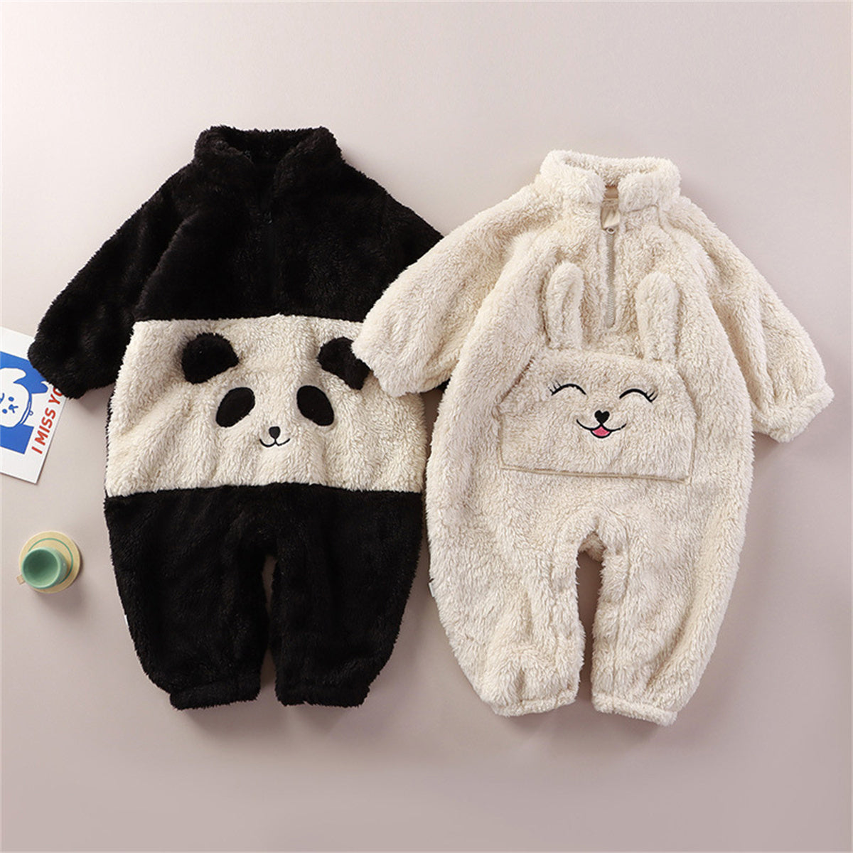 Baby Winter One-Piece Suit Children Cute Cartoon Pajamas Plush Panda Clothes Long Sleeve Romper