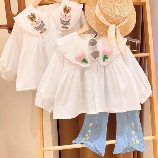 Girls shirts new spring and autumn small and medium-sized children's little girls' tops children's long-sleeved white shirts