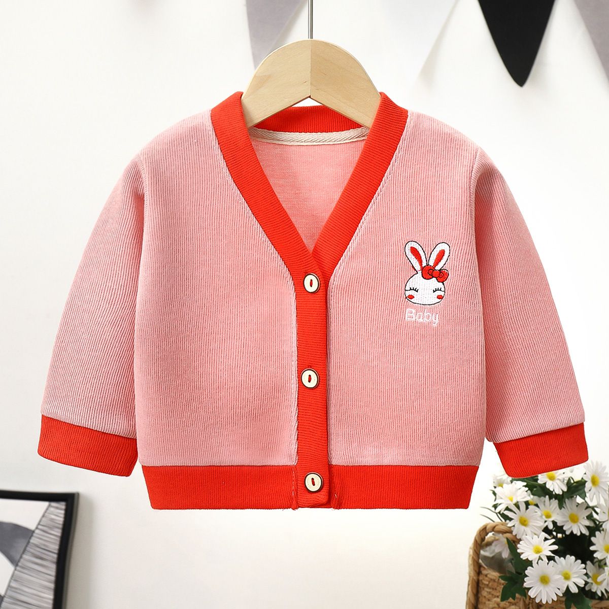 Children's knitted cardigan long-sleeved sweater small and medium children's embroidered flower jacket boys and girls baby spring and autumn children's clothing