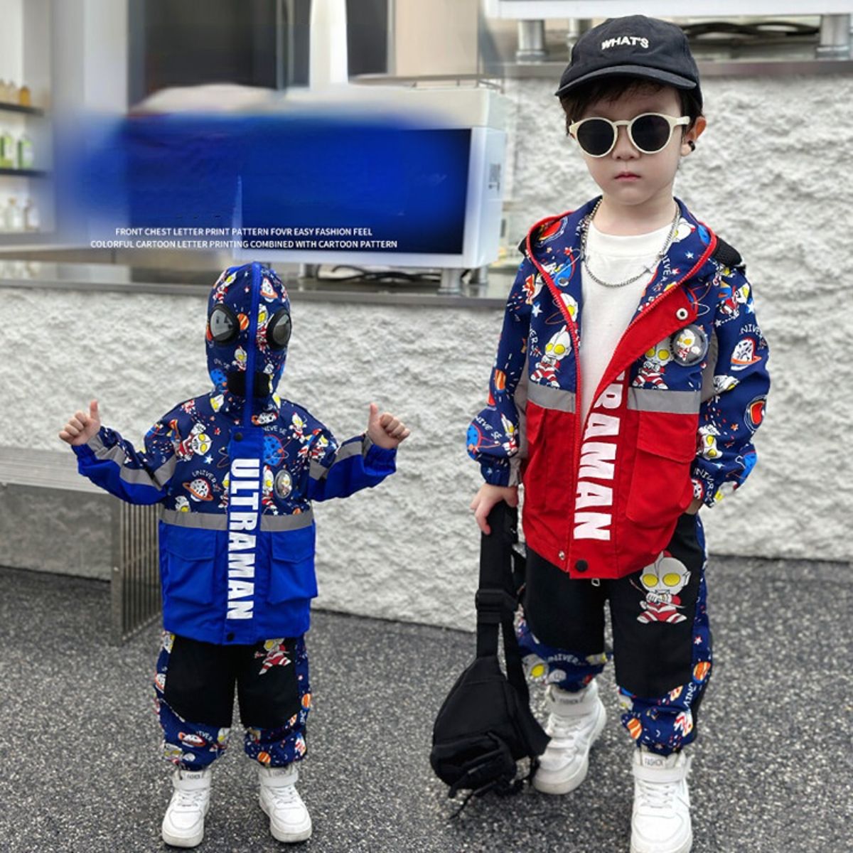 Boys Ultraman Eyes Suit Spring and Autumn New Children's Handsome Jacket Two-piece Suit for Small and Medium Children