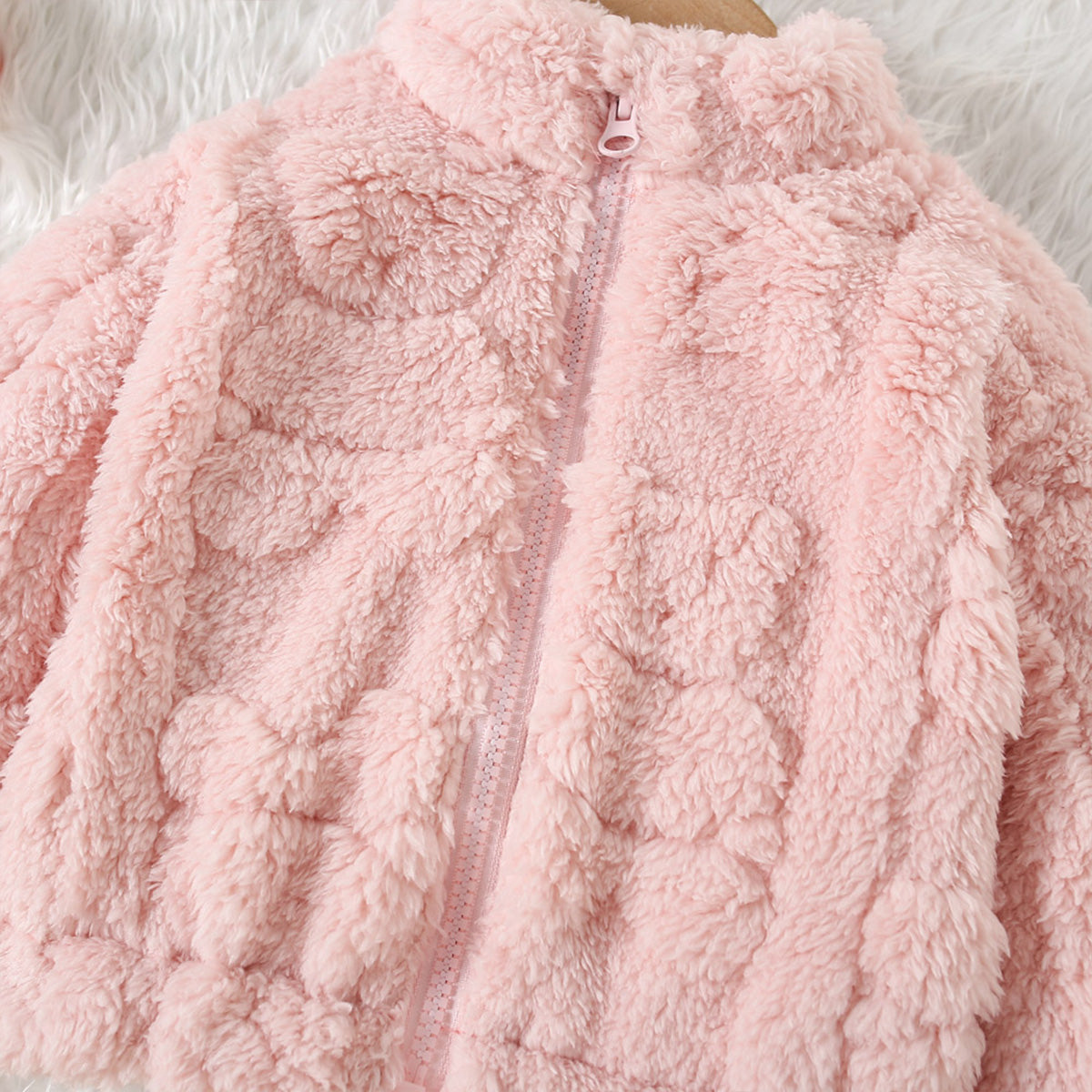 Autumn and winter new girls fleece bear love sweet high collar long sleeve wool sweater coat