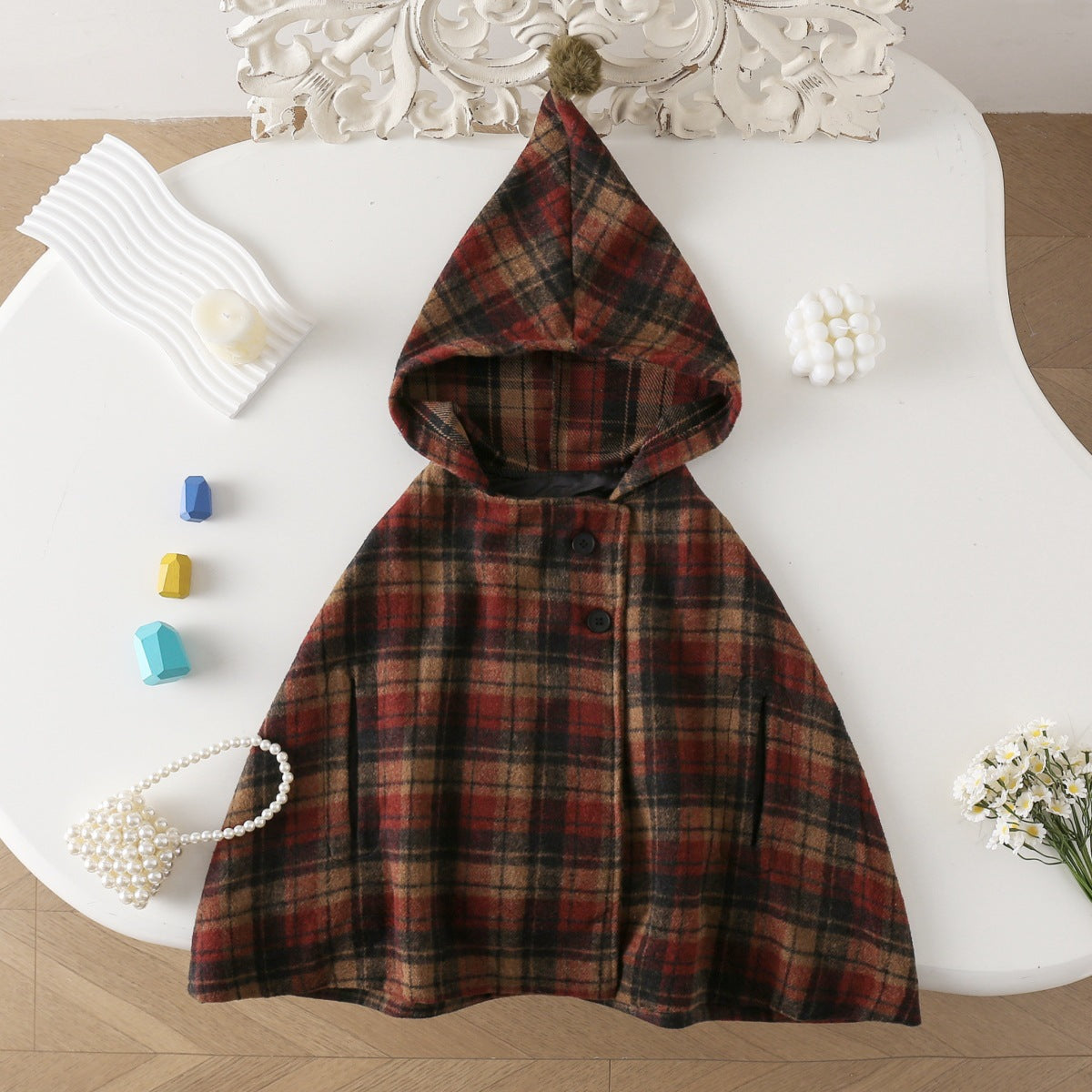 Girls plaid cape woolen coat baby girl cute stylish cape warm winter woolen coat