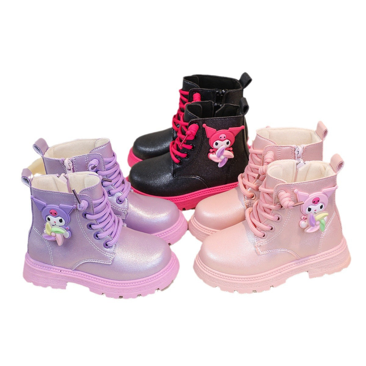 Cute cartoon Sanrio shiny waterproof and non-slip Martin boots for little girls in spring and autumn