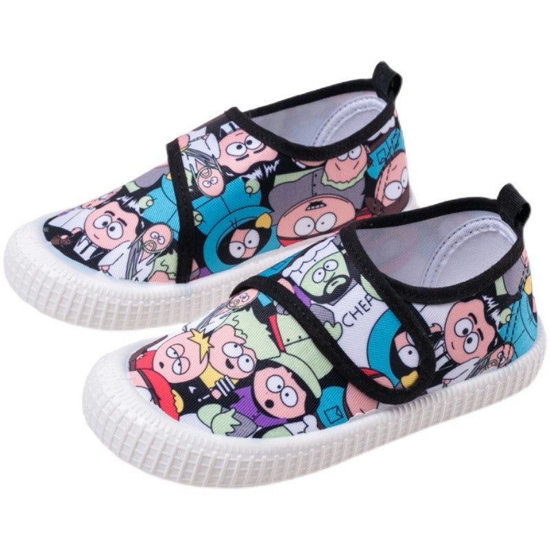 Children's and boys' autumn style cute printed patterns indoor breathable non-slip Velcro low-top canvas shoes