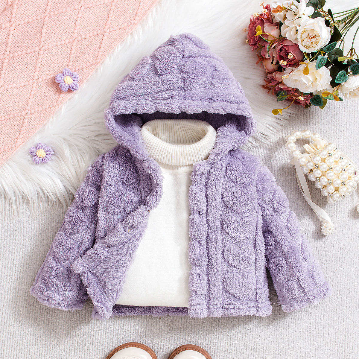 Girls autumn one-piece hooded top warm loose princess style