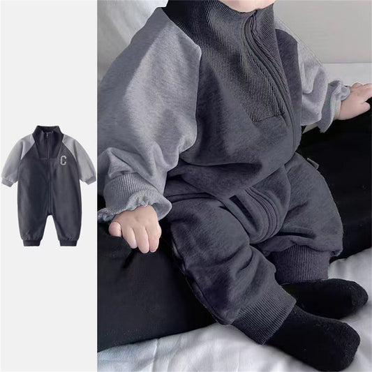 Newborn baby crawling clothes letter zipper long sleeve onesie