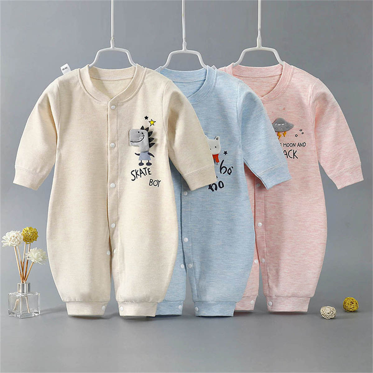 Autumn and winter baby snap button pure cotton long sleeve romper