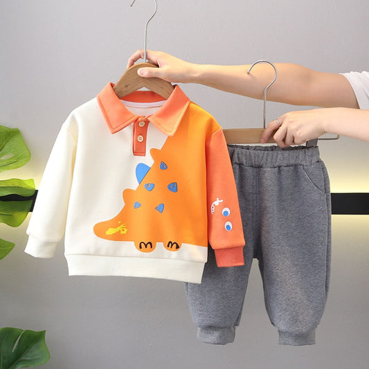 Boys suits spring and autumn new children's pullover sweater two-piece suit handsome baby spring clothes cartoon clothes