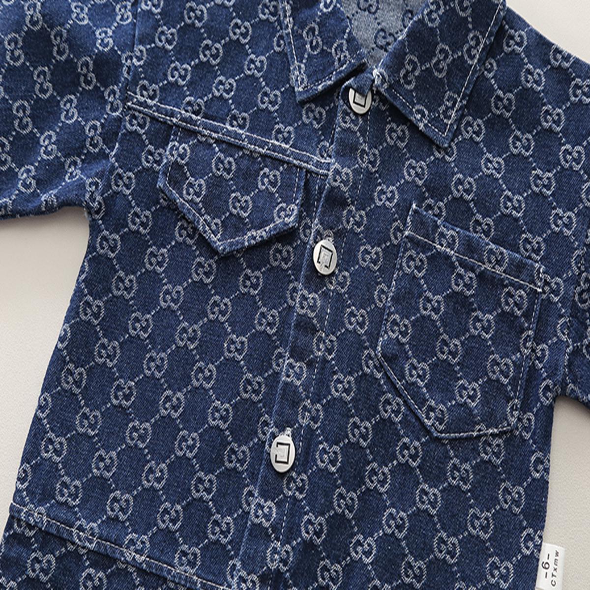 2024 autumn new style children's full print denim baby boy spring and autumn three-piece suit boy clothes trendy