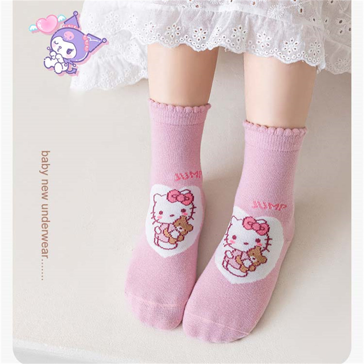 Children's girls five-piece set cute Sanrio pure cotton no-stuffy no-pilling cartoon socks