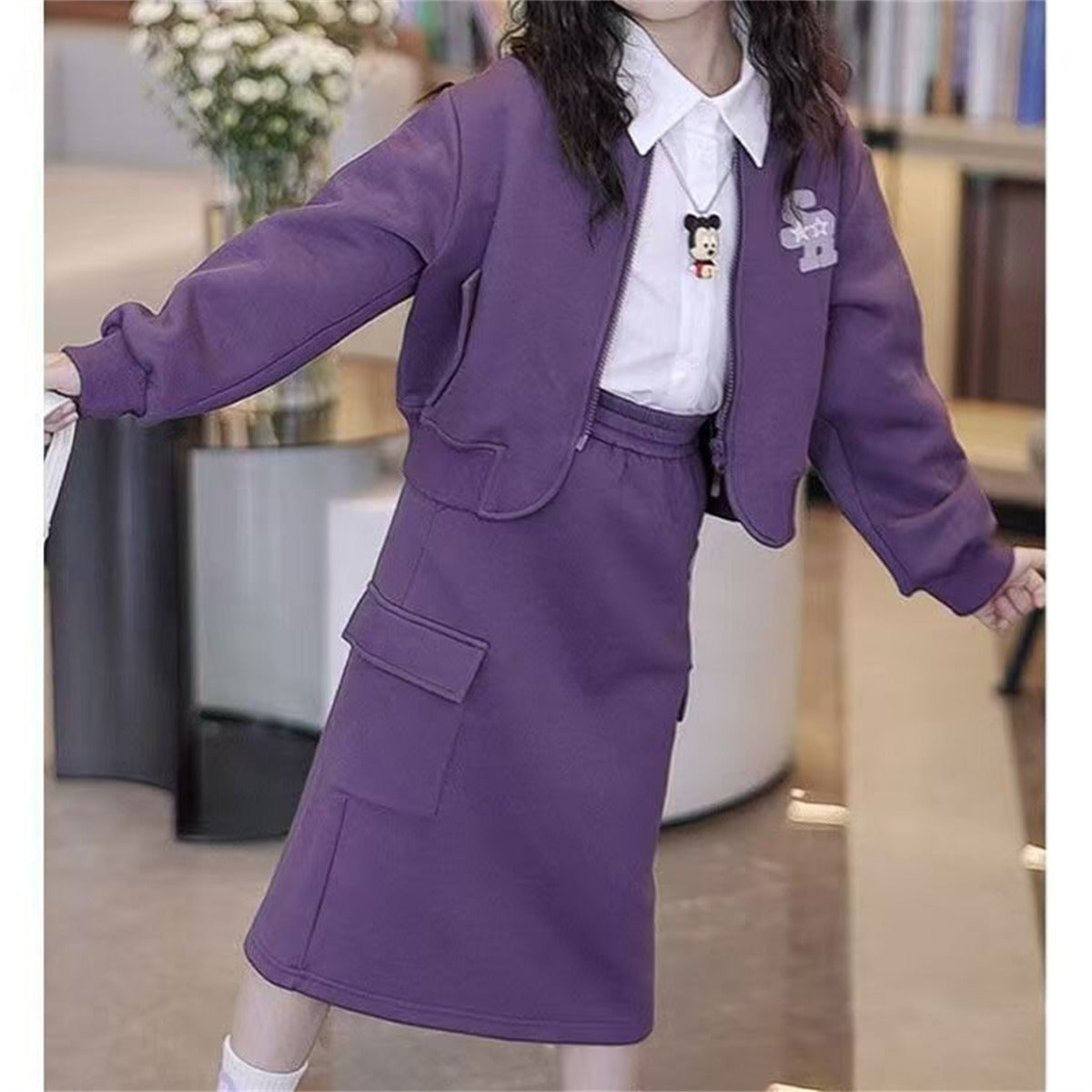 Fashionable casual two-piece suit for middle and large children's work skirt