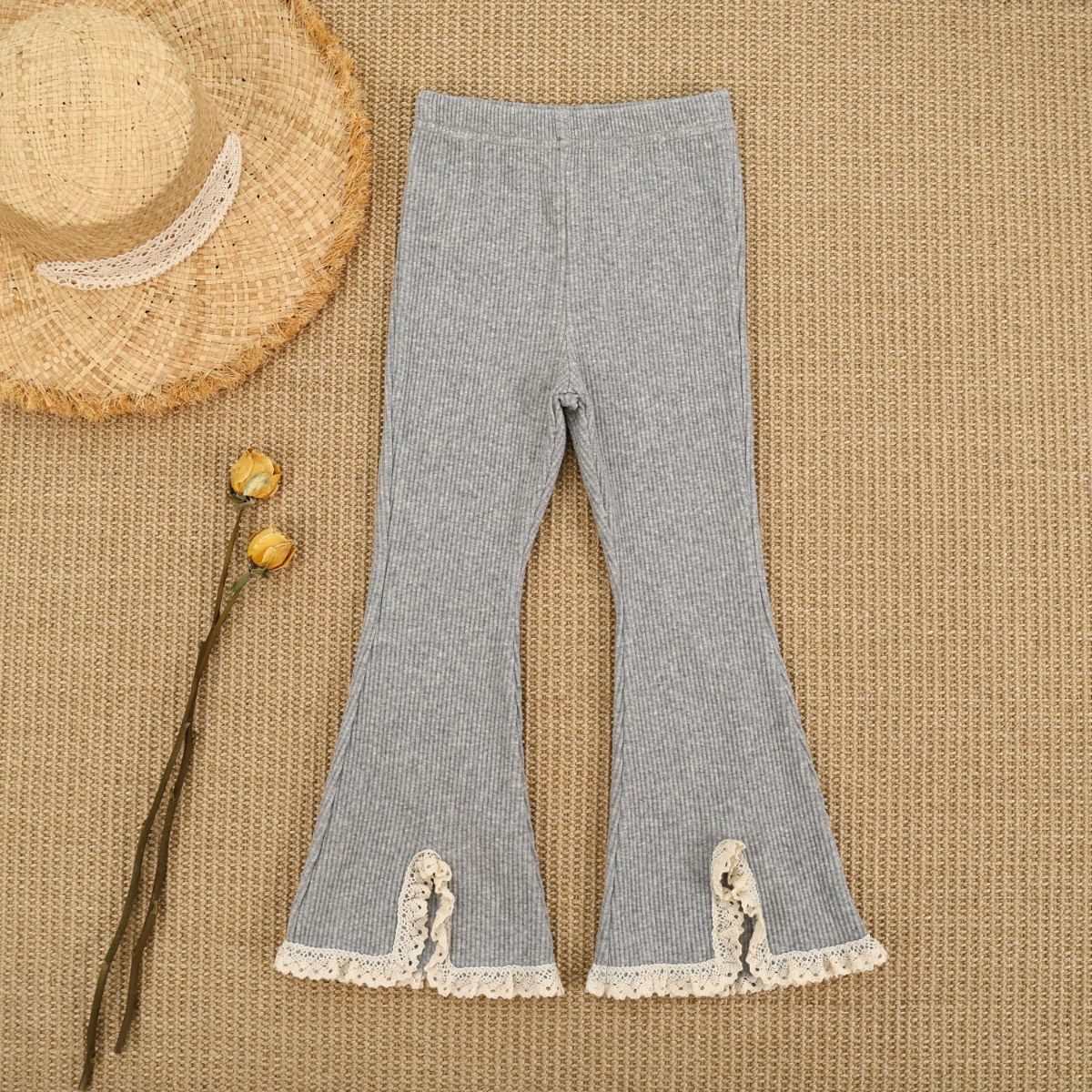 Little girl bell-bottom pants spring and autumn new style outer wear fashionable female treasure pearl lace bell-bottom pants