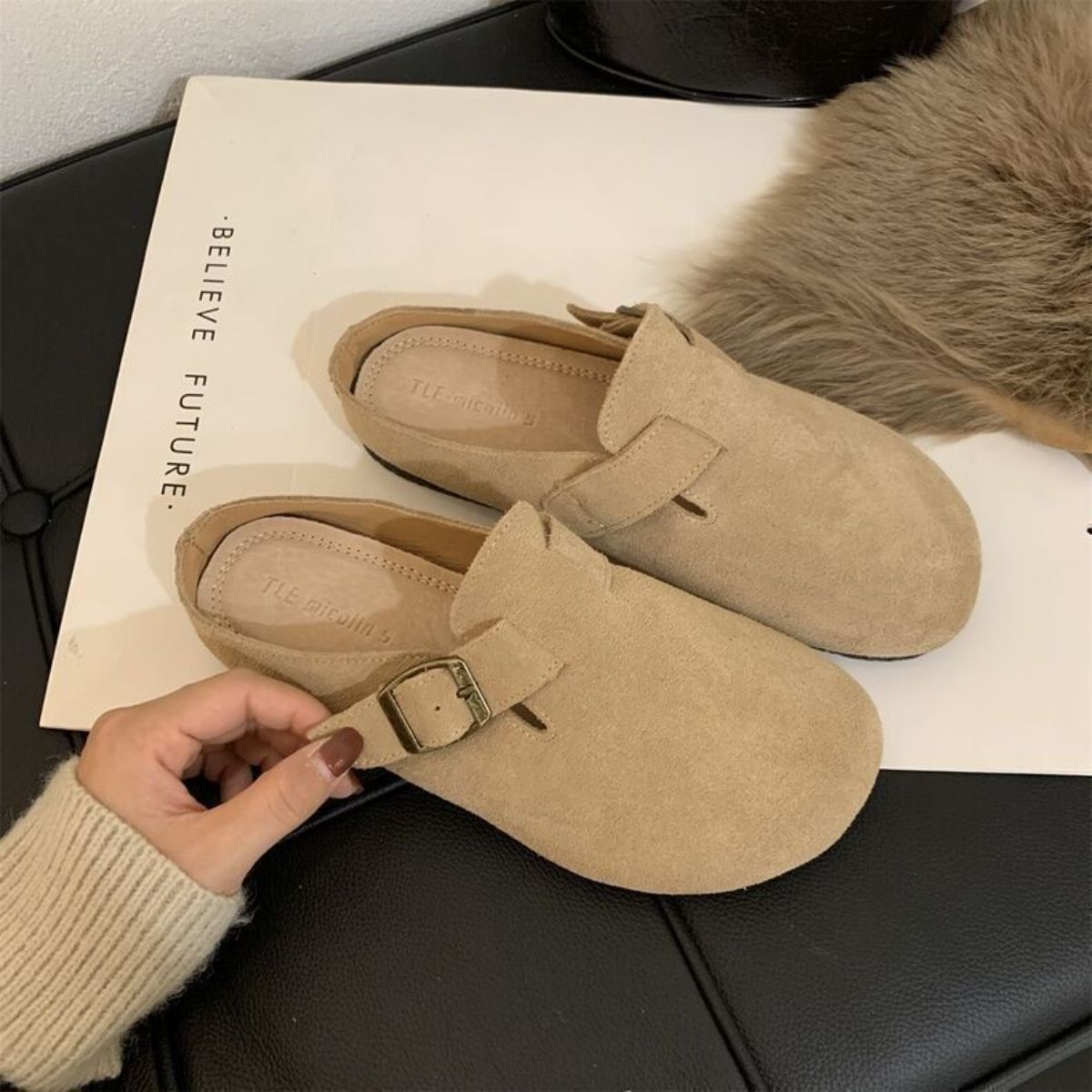 Closed toe soft sole round toe vintage suede Birkenstocks