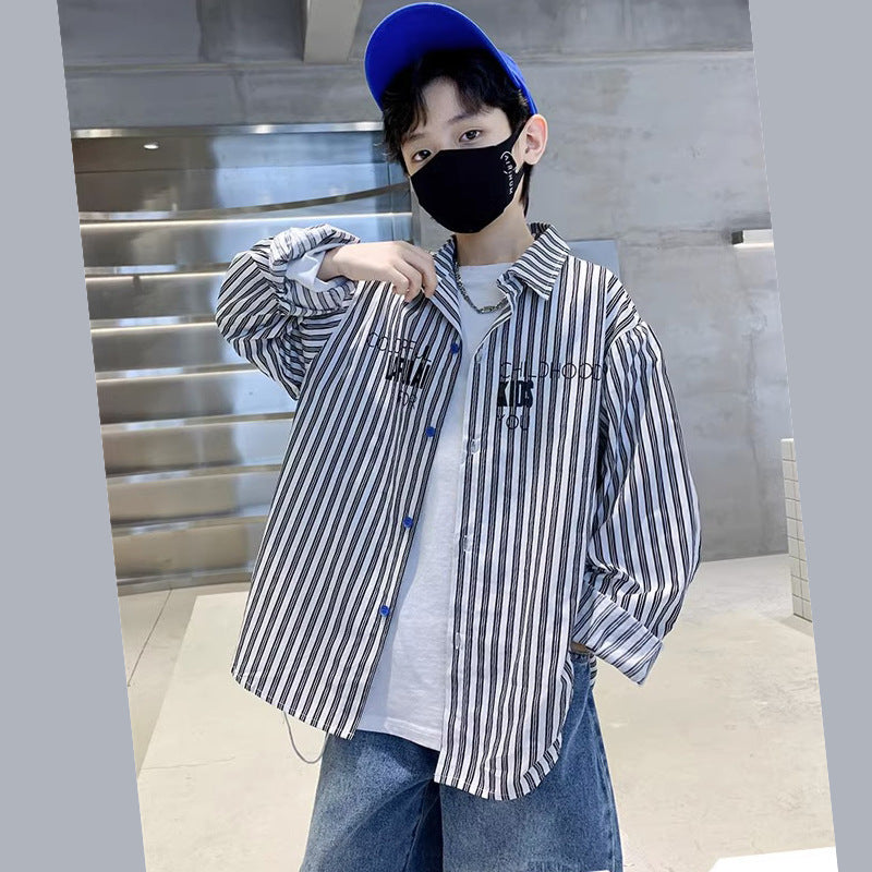 Boys' striped shirt jacket fashion