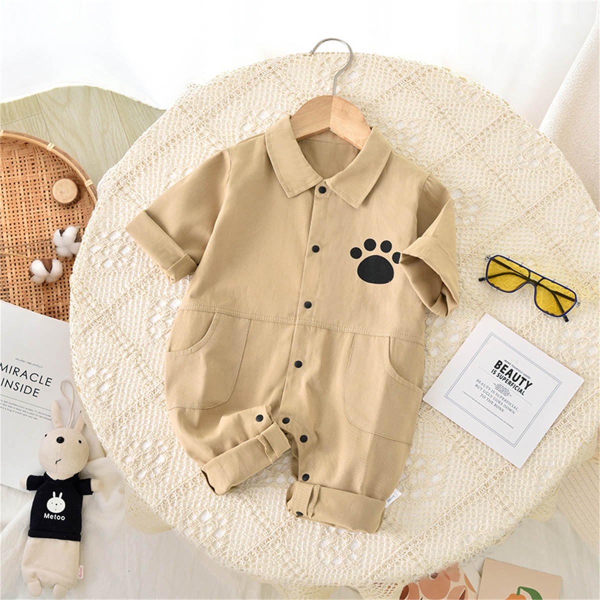 Boys Spring and Autumn Bear Shirt Long Sleeve Crawling Clothes