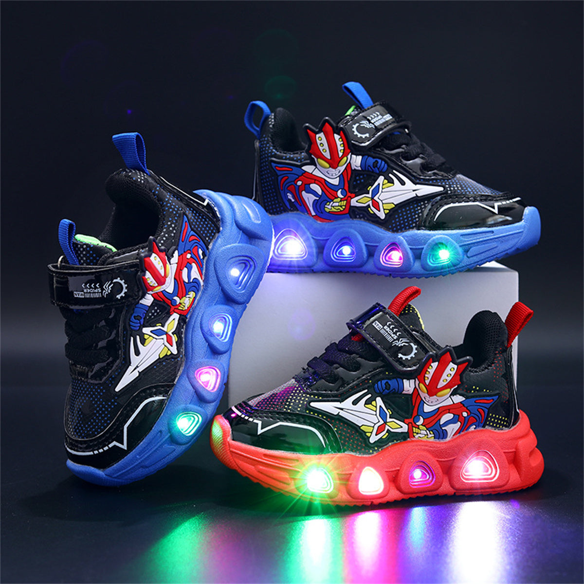 Children's leather Spider-Man LED light-up sneakers