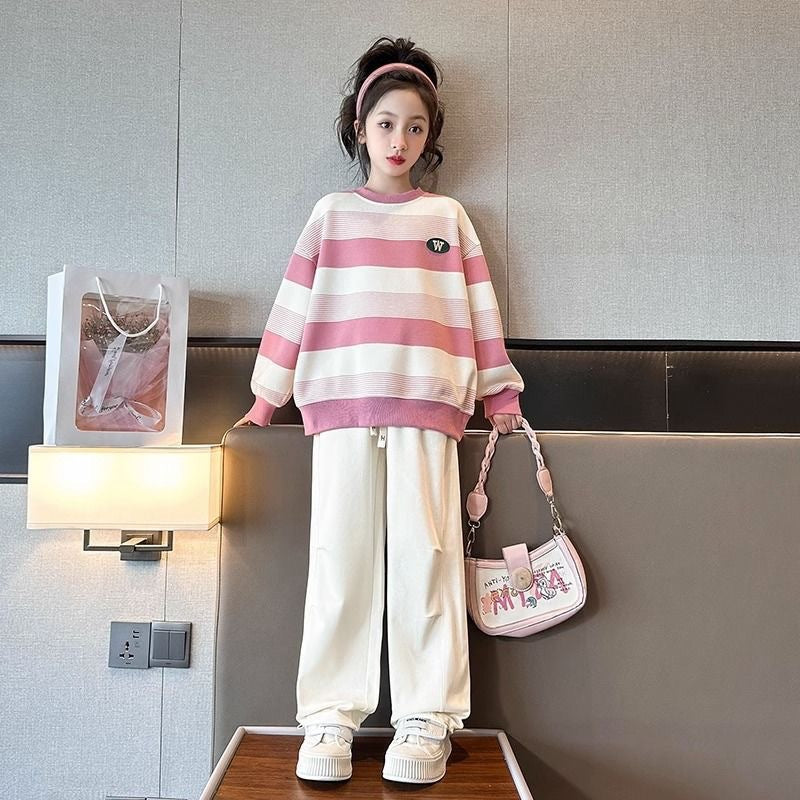 Girls' autumn striped fleece clothing suit