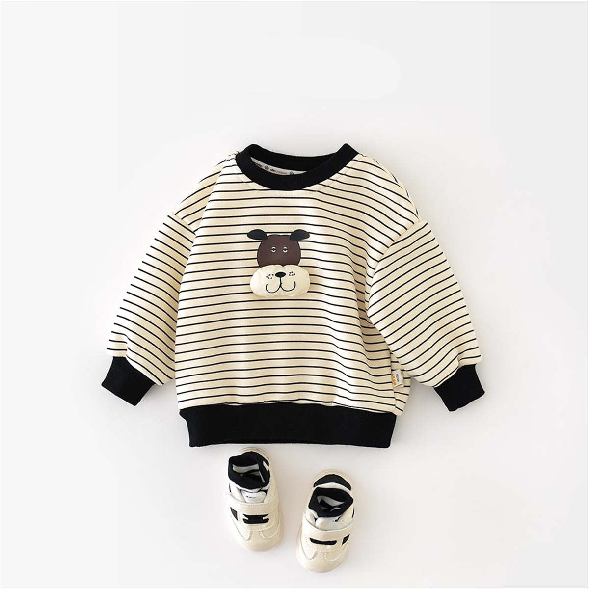 Children&#39;s winter velvet striped sweatshirt one-piece velvet cartoon sweatpants