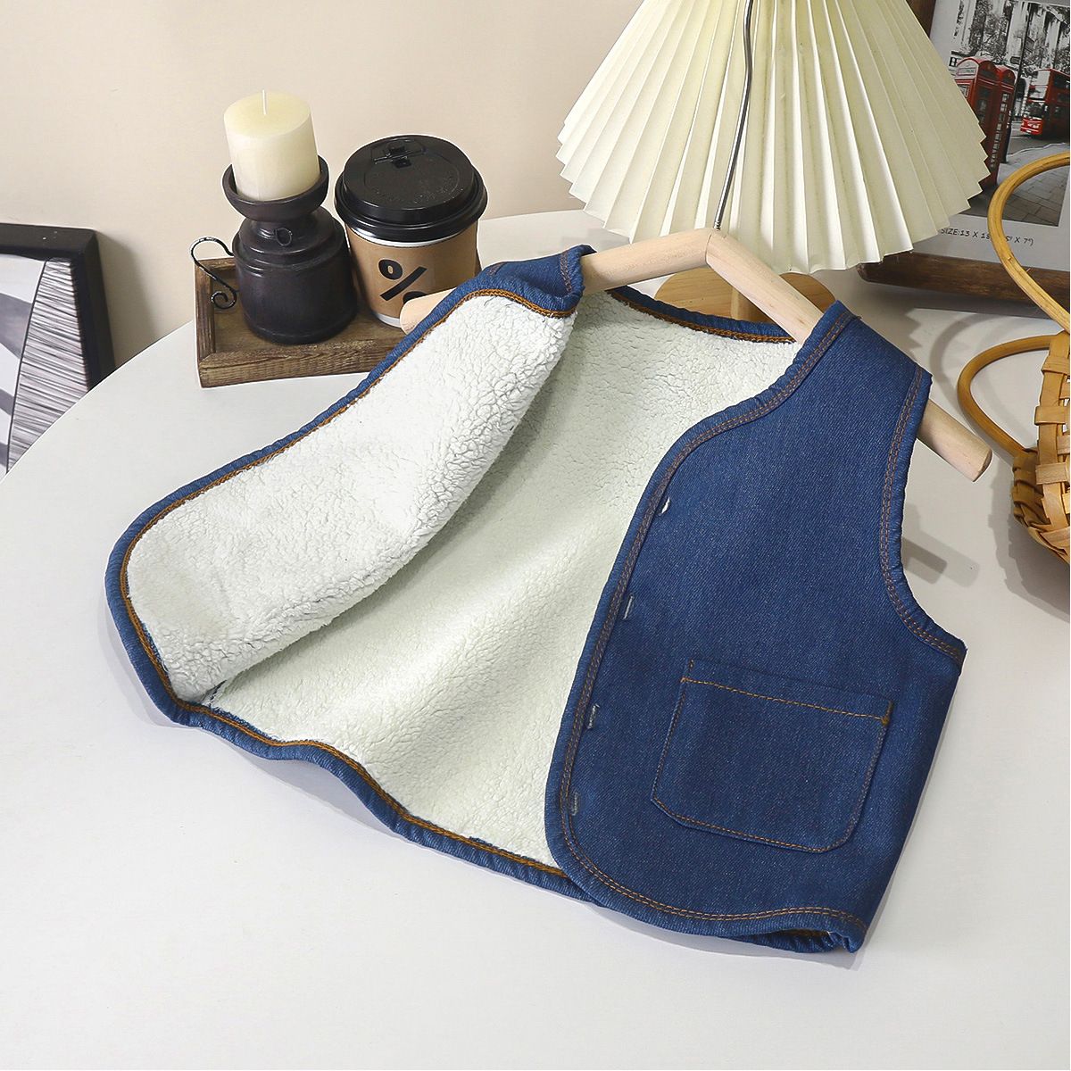 Children's velvet thickened denim vest