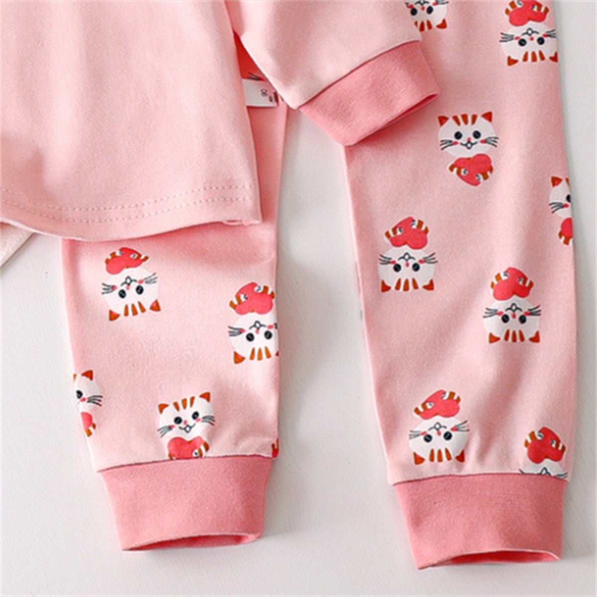 Pink little girl cute cat home clothes set