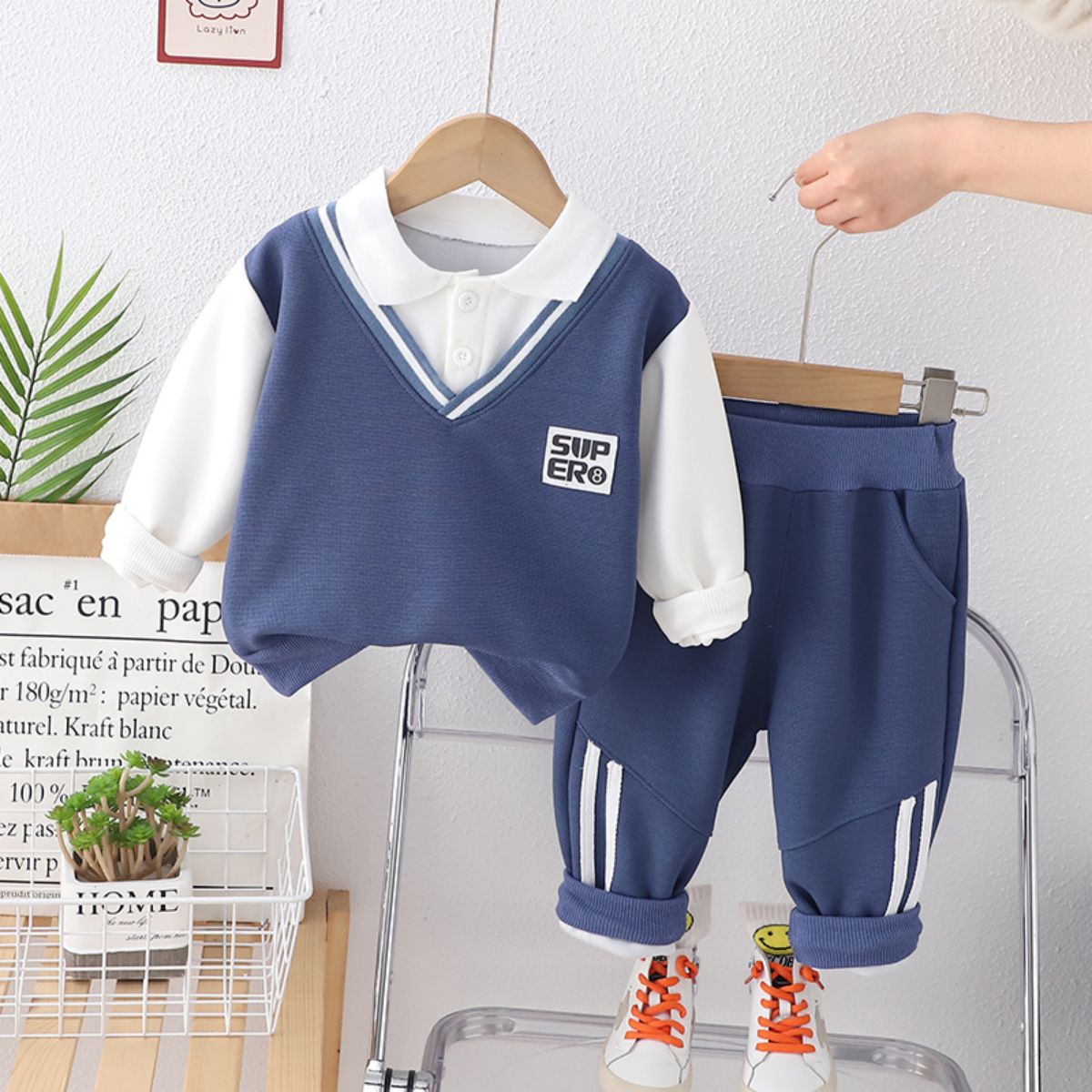 Boys Spring and Autumn Children's Clothing Children's College Style Clothes Boys Baby Children Spring and Autumn Fake Two-piece Suit