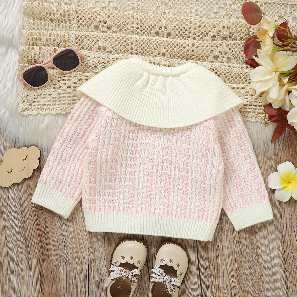 Infant Patchwork Collar Knitted Cardigan for Baby Girls