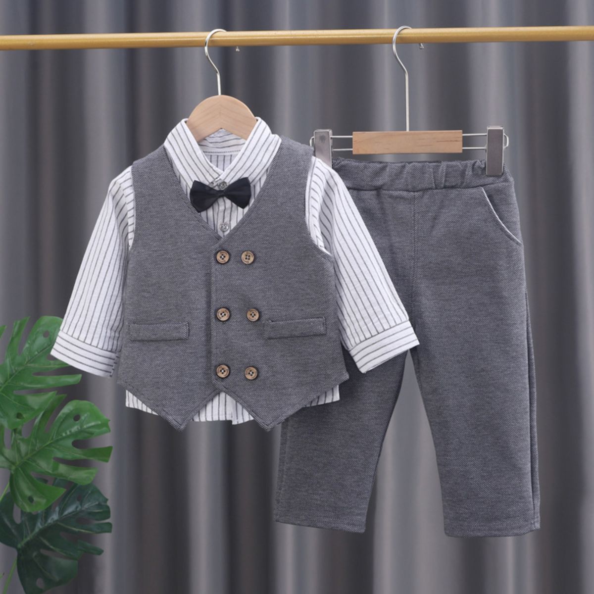 Baby boy spring and autumn clothes baby suit set 3-piece gentleman dress baby clothes striped shirt