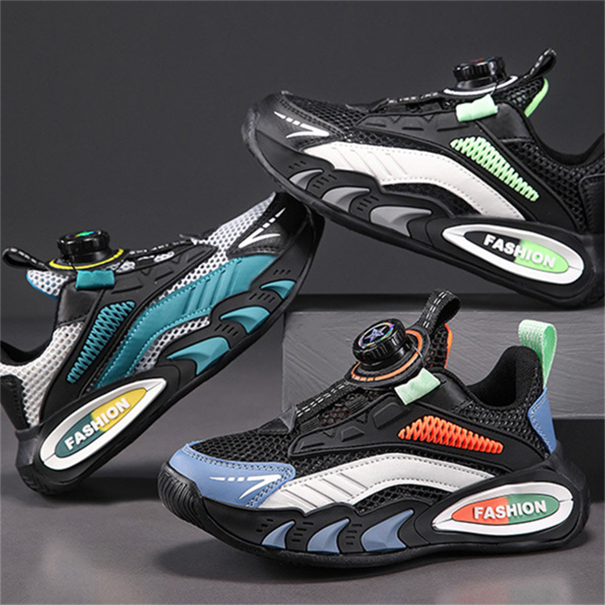 Big boy's color matching design hollow mesh breathable soft sole running sneakers