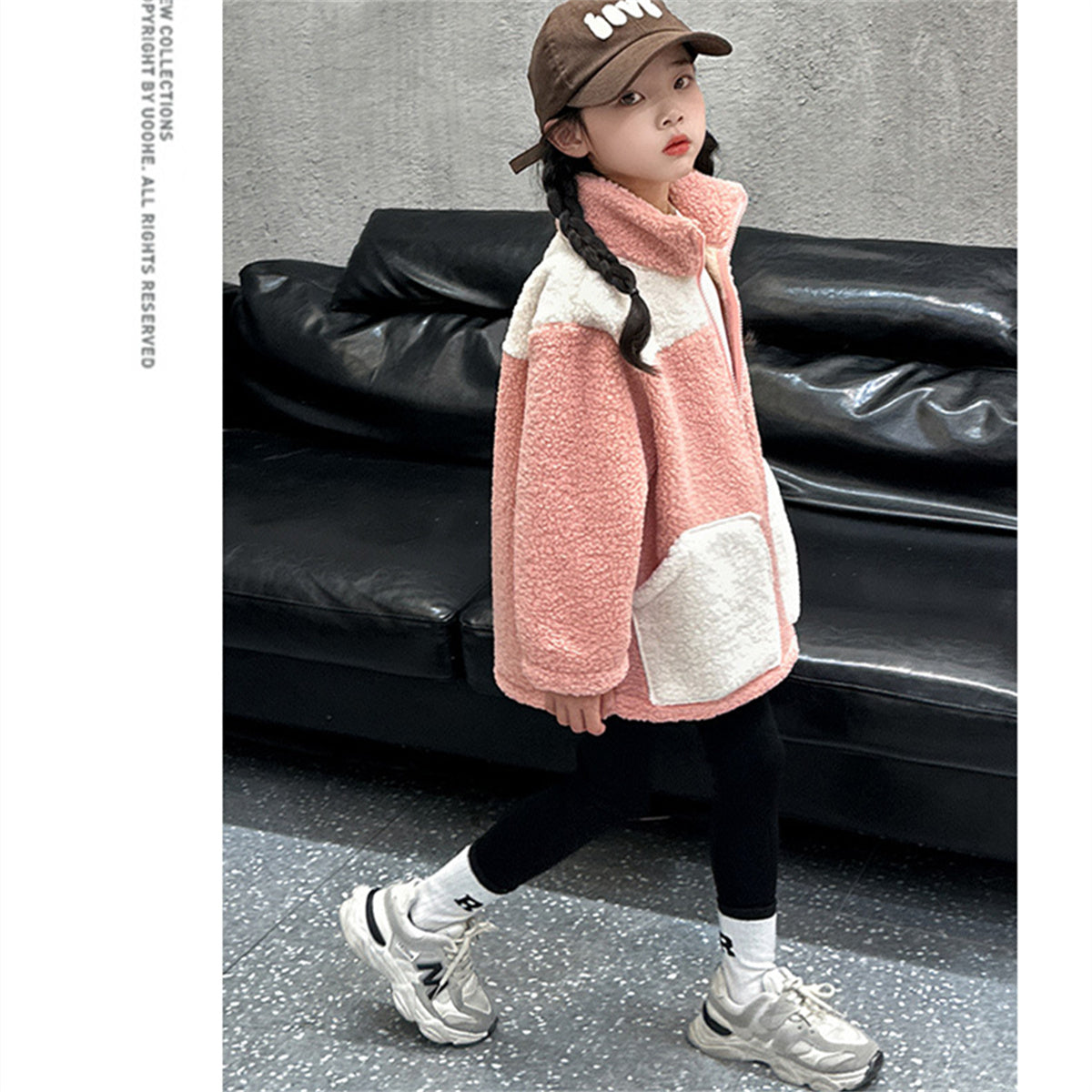 Winter plush and thickened color matching casual jacket for boys and girls