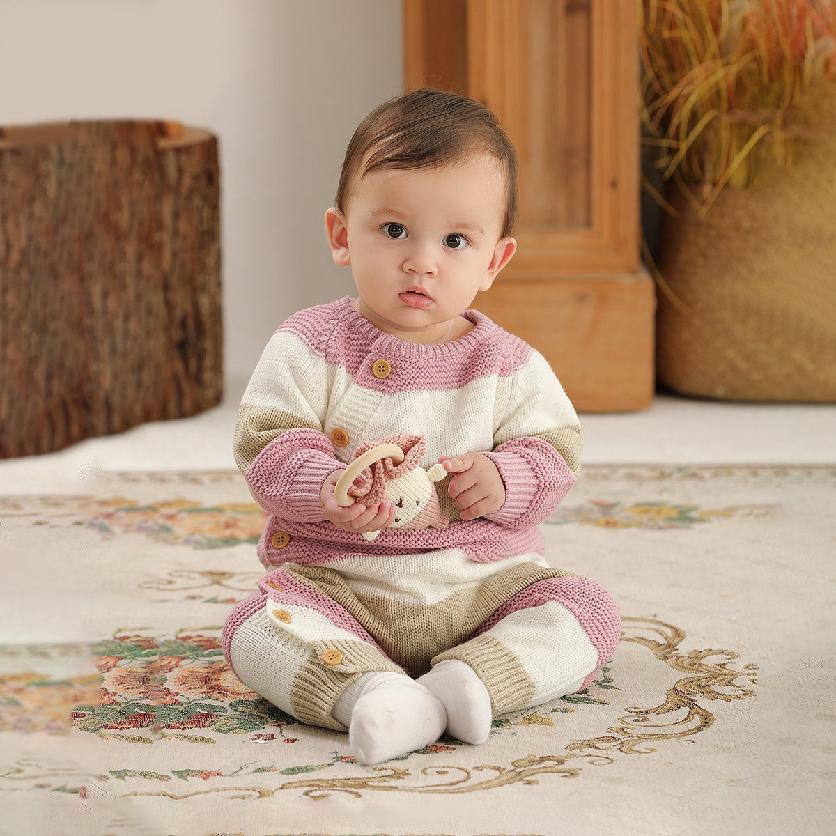 Baby patchwork one-piece knitted long-sleeved long-legged romper