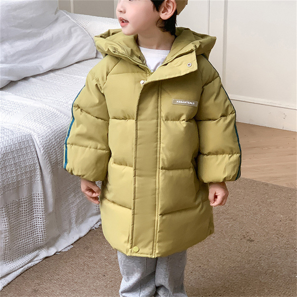 Children's mid-length cotton coat, boys' long thick coat